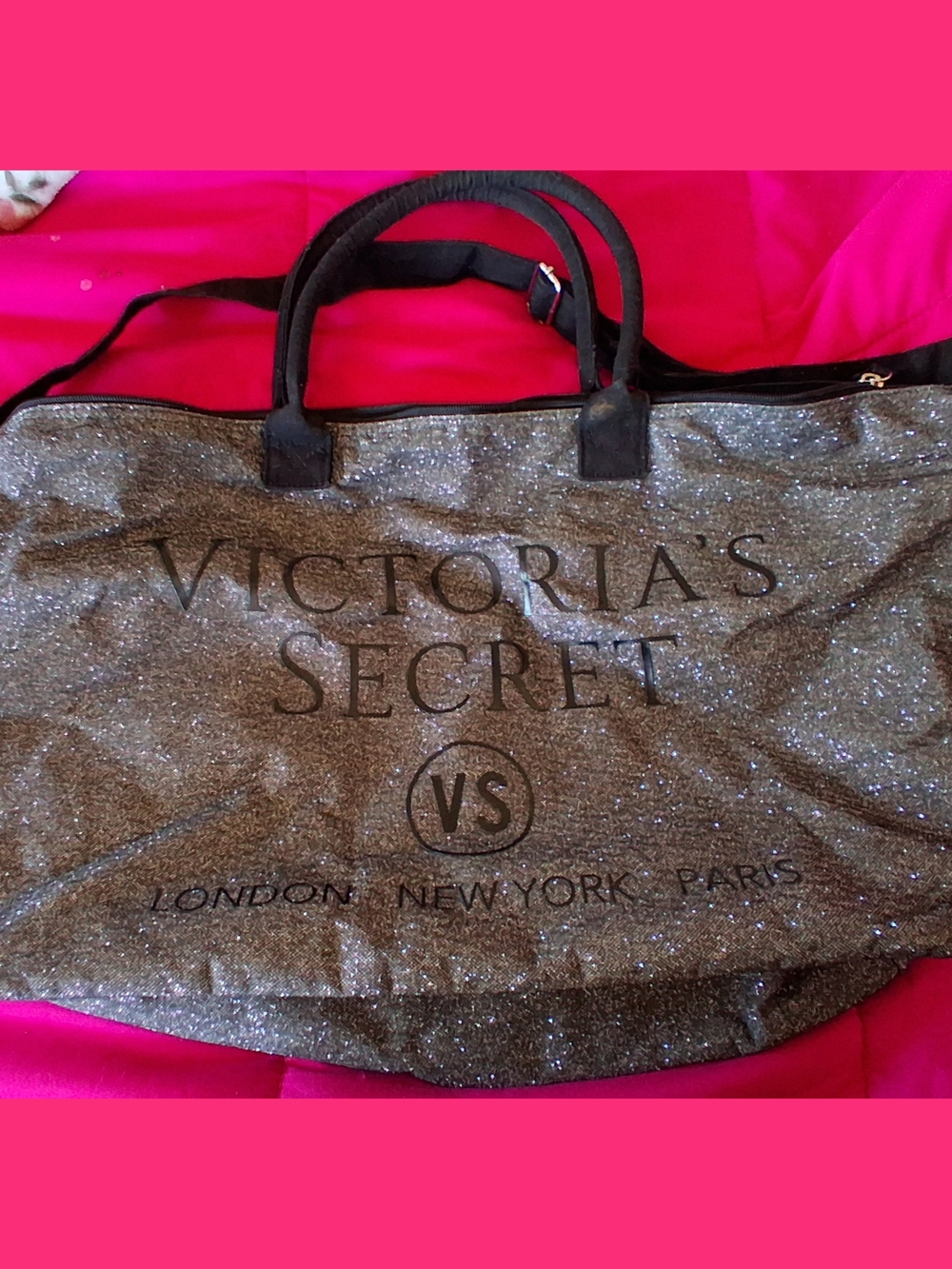 Victoria's Secret Sparkle Tote in Silver-Black